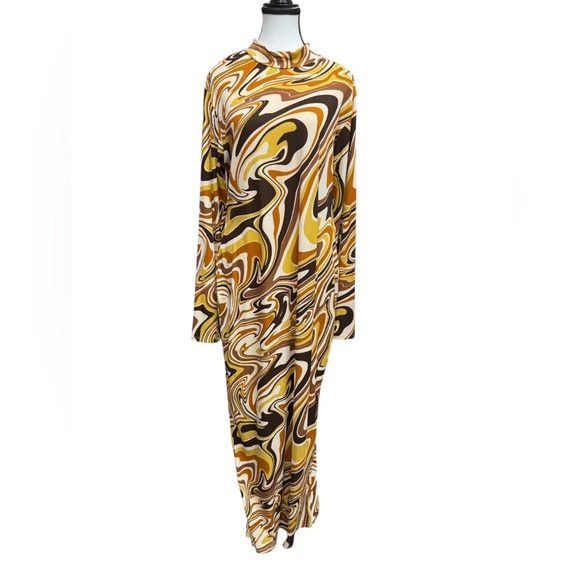 Dresses & Skirts - 70s inspired Swirl Maxi Brown, Sienna, Mustard Dress with Stretch, Sz 2X